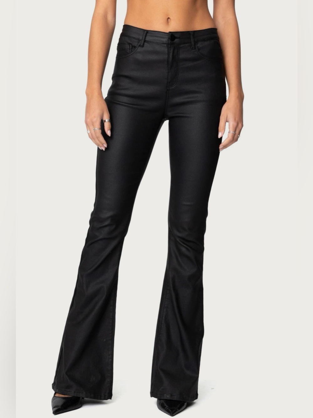 Edikted Faux Black Leather Flare Pants
